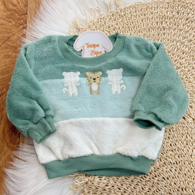 Conj. Casaco Tigre Baby e Calça de Pelinho - Verde e Off White